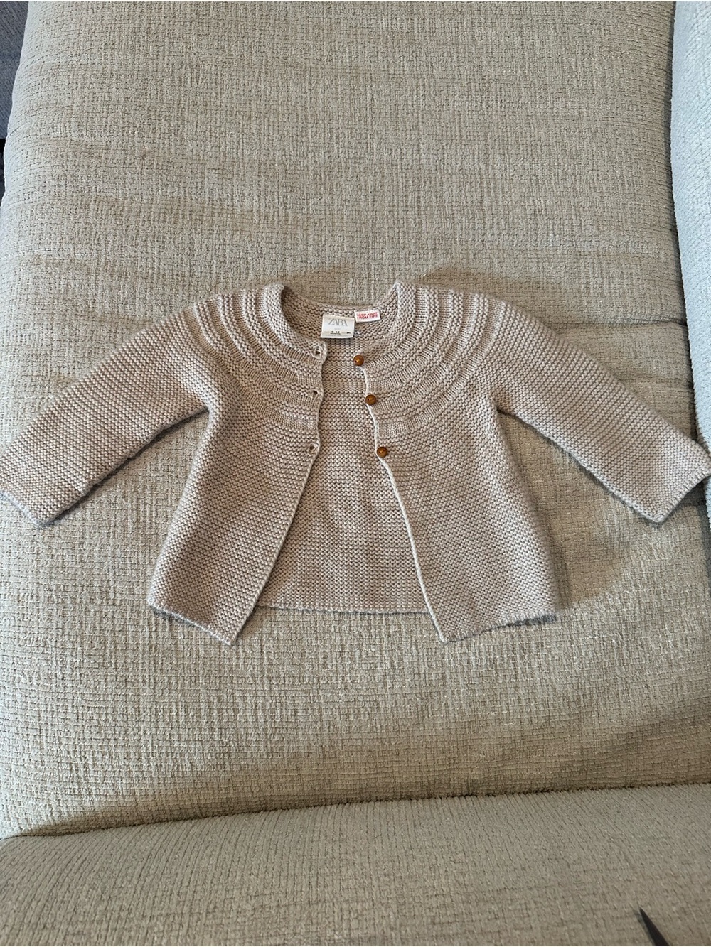 Zara Neutral Knit Baby Cardigan - Beige 9-12 months
